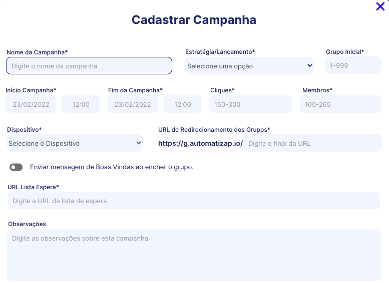 Cadastrar Campanha